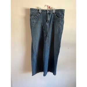 American Eagle Outfitters Women's Denim Maxi Skirt Size 8 Blue Raw Hem Y2K